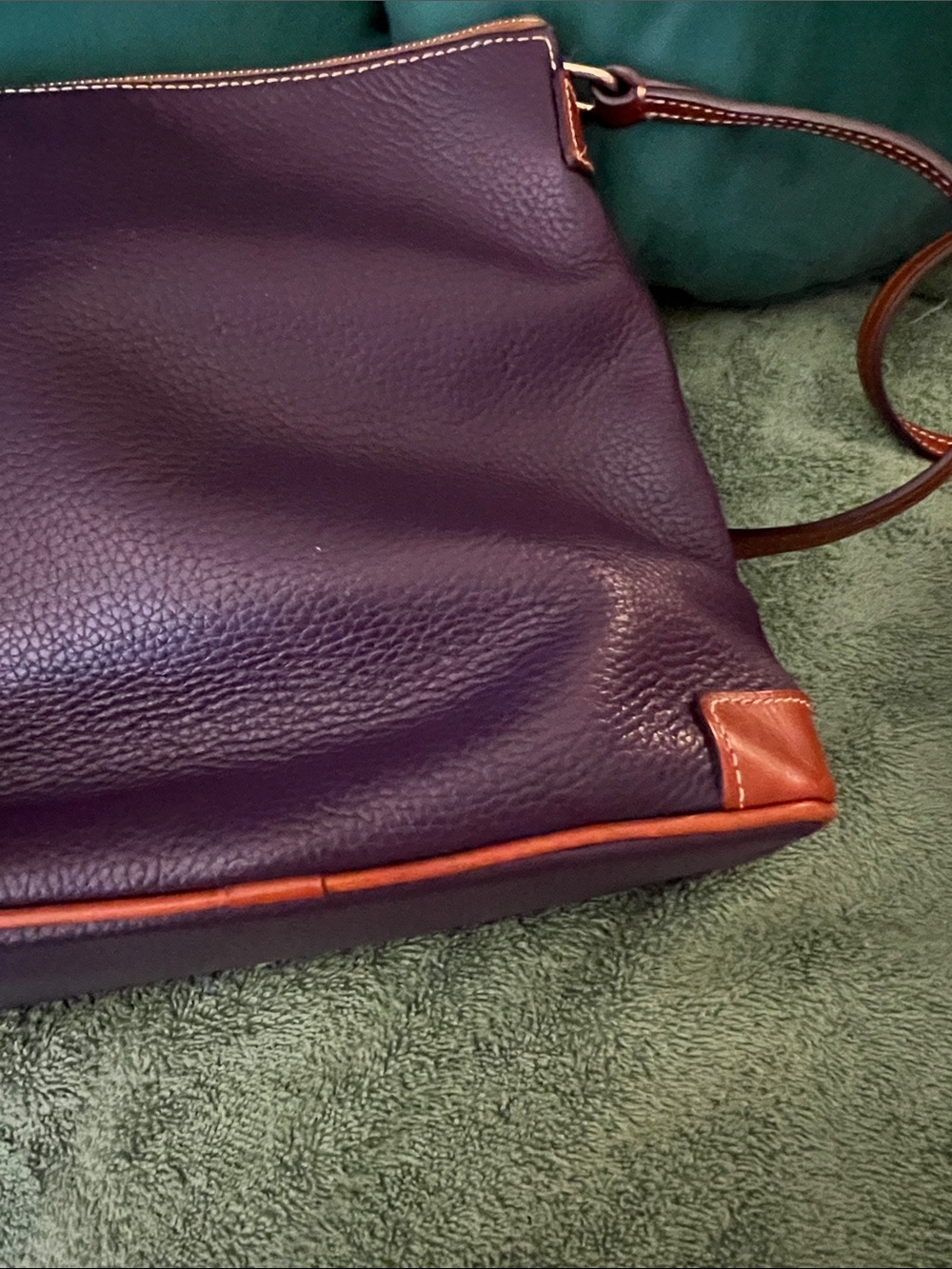 Dooney & Bourke Purple Leather Crossbody with Orange Trim - Picture 6 of 10